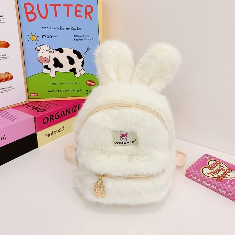 Adorable Cartoon Plush Backpack For Kids Featuring Cute Bunny Design Perfect For Preschoolers White Without Pendant