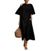 Modisches Damen Hemdkleid mit Rundhalsausschnitt, lockerer Passform, aus Baumwoll-Leinen-Mischung