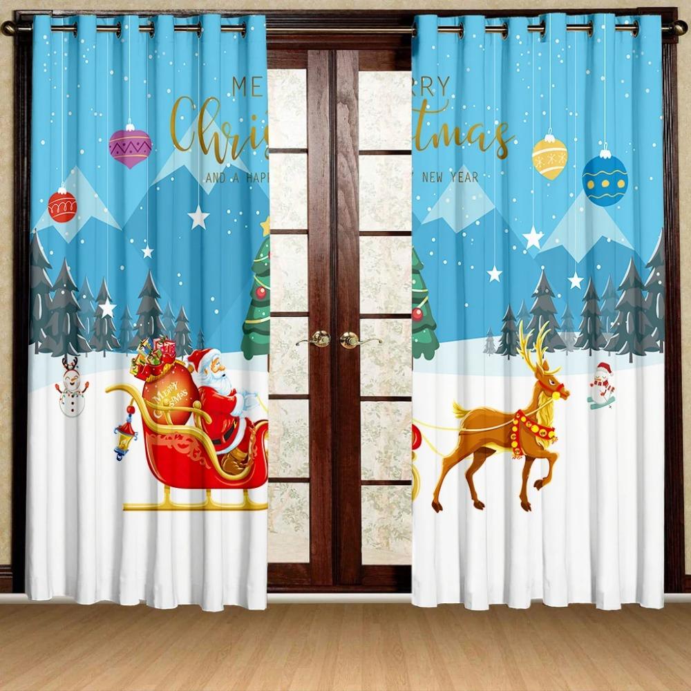 Merry Christmas Christmas Tree Pattern Sunshade Drapes 2 Panel Deluxe Livingroom Space Bedchamber Christmas Decoration Drapes