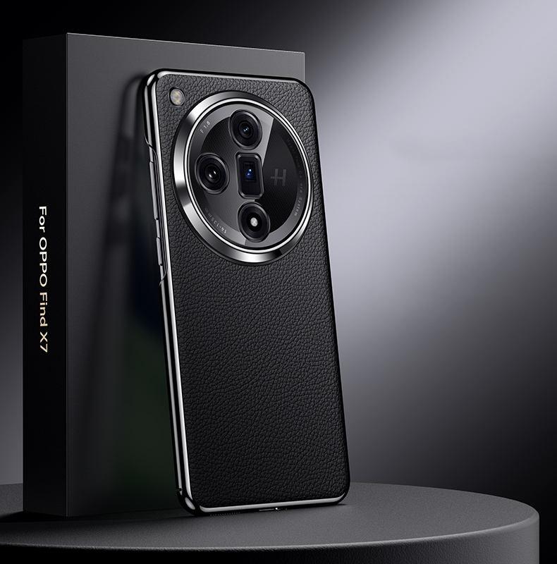 Luxury Genuine Leather Camera Lens Protection Back Case for Oppo Find X8 Pro / X7 X9 Ultra / X8 X7 Plating PC Bumper Cover