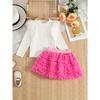 3-7Y Girls' Long-Sleeve T-Shirt + Skirt Children's Half-Skirt Spring/Fall Princess Tulle Skirt Long-Sleeve T-Shirt Puffy Skirt Set