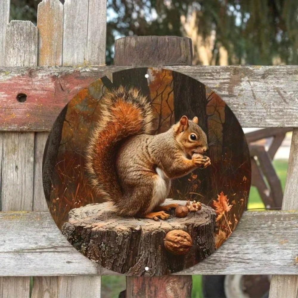 Squirrel Metal Wall Art Circular Sign Rust Resistant Home Decor Halloween Decor