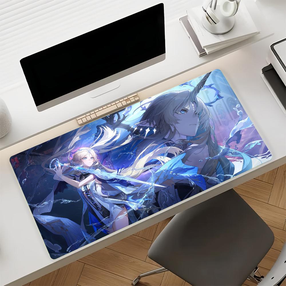 Gaming Mouse Pad Desk Mat Antislip Stitched Edges Blue Water Element Anime Girls Print Keyboard Pad for Gamer Home Office