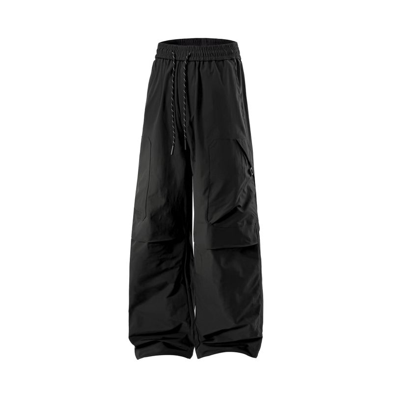 Wassup Outdoor Ice Silk Sports Parachute Cargo Pants for Men, Summer Multi-Pocket Lightweight Casual Straight-Leg Long Pants