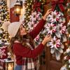 Gold Powder Christmas Wreath Artificial Poinsettia Fake Flower Wreath  Holiday Decoration