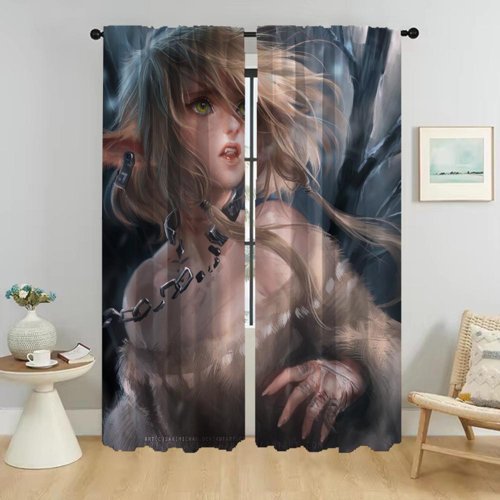 Female Elf Tulle for Bedroom Elegant Room Curtains 2 Pieces Living Room Curtain Halloween Decoration Shades Partition Kitchen
