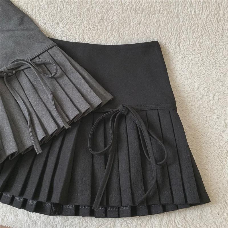 Gray High-Waist Pleated Lace A-Line Skirt - 2024 Design, Slim Fit, Short Length