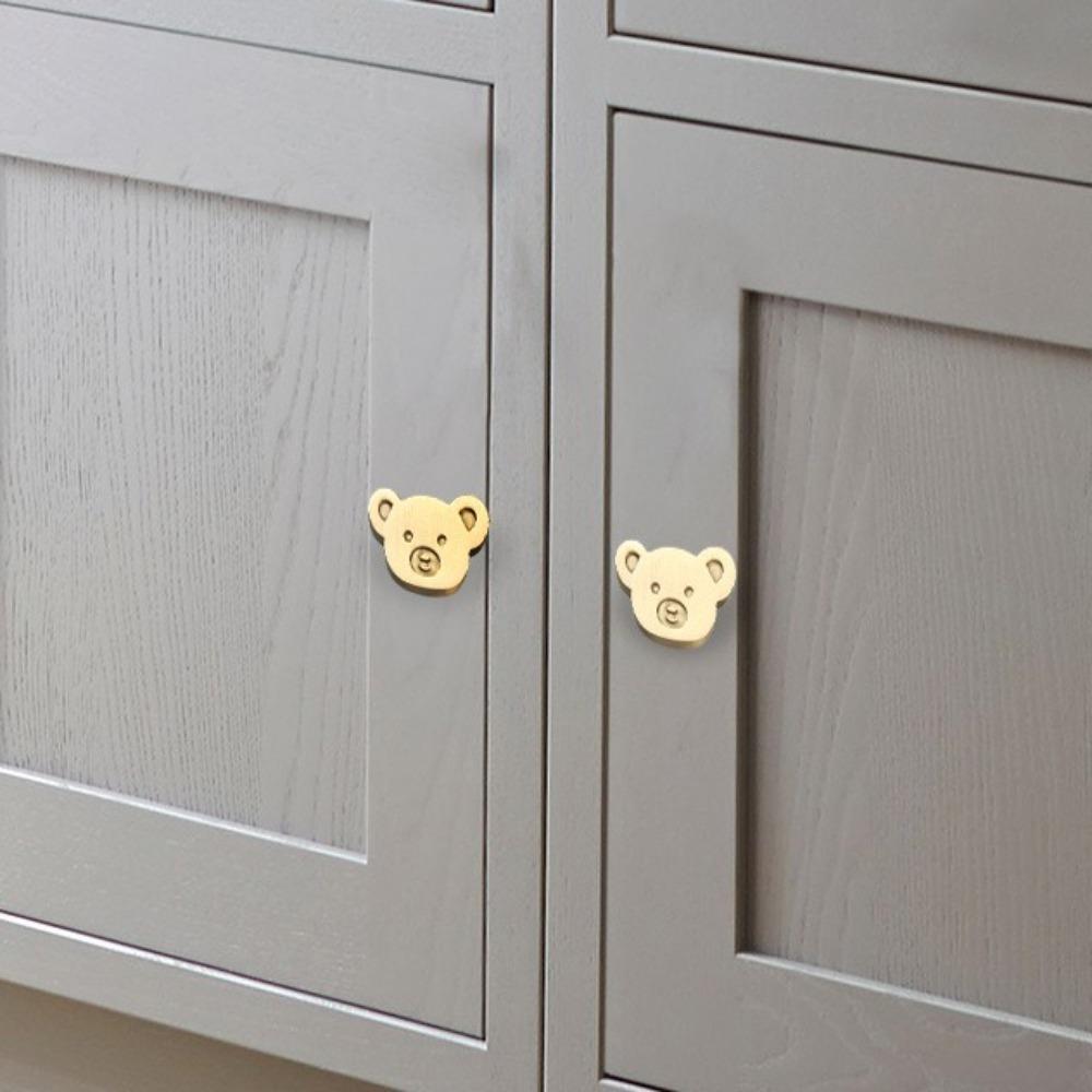 Heart-shaped Cartoon Door Handles Brass Cabinets Drawers Knobs Bear Furniture Handles  Hardware