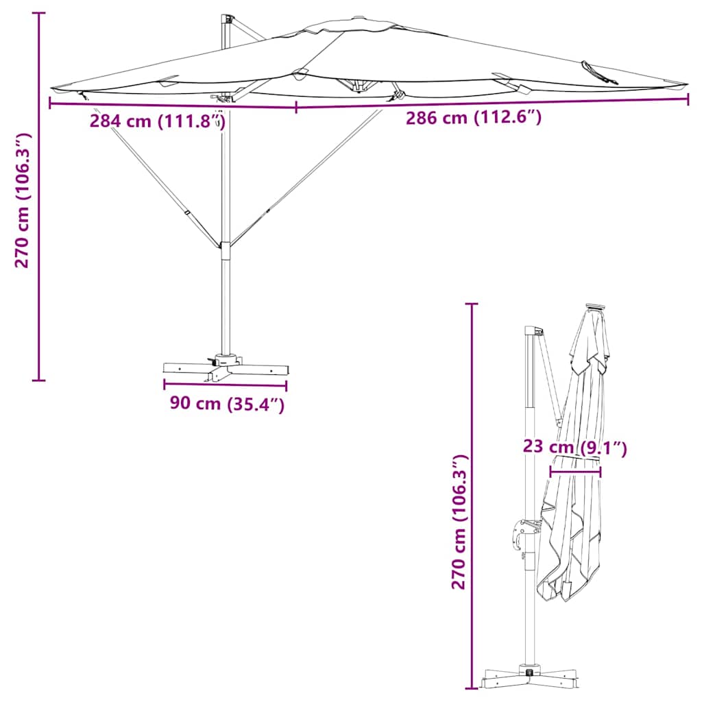 Roma Cantilever Umbrella Red 286 X 284 X 265 Cm Aluminium and Polyester