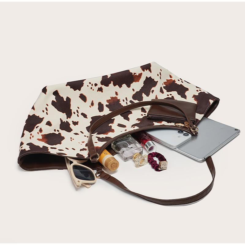 Cow Print Tote Bag With matching Purse,Women Large Capacity Wing Style Storage Versatile Work Commute Handbag, Shoulder Bag