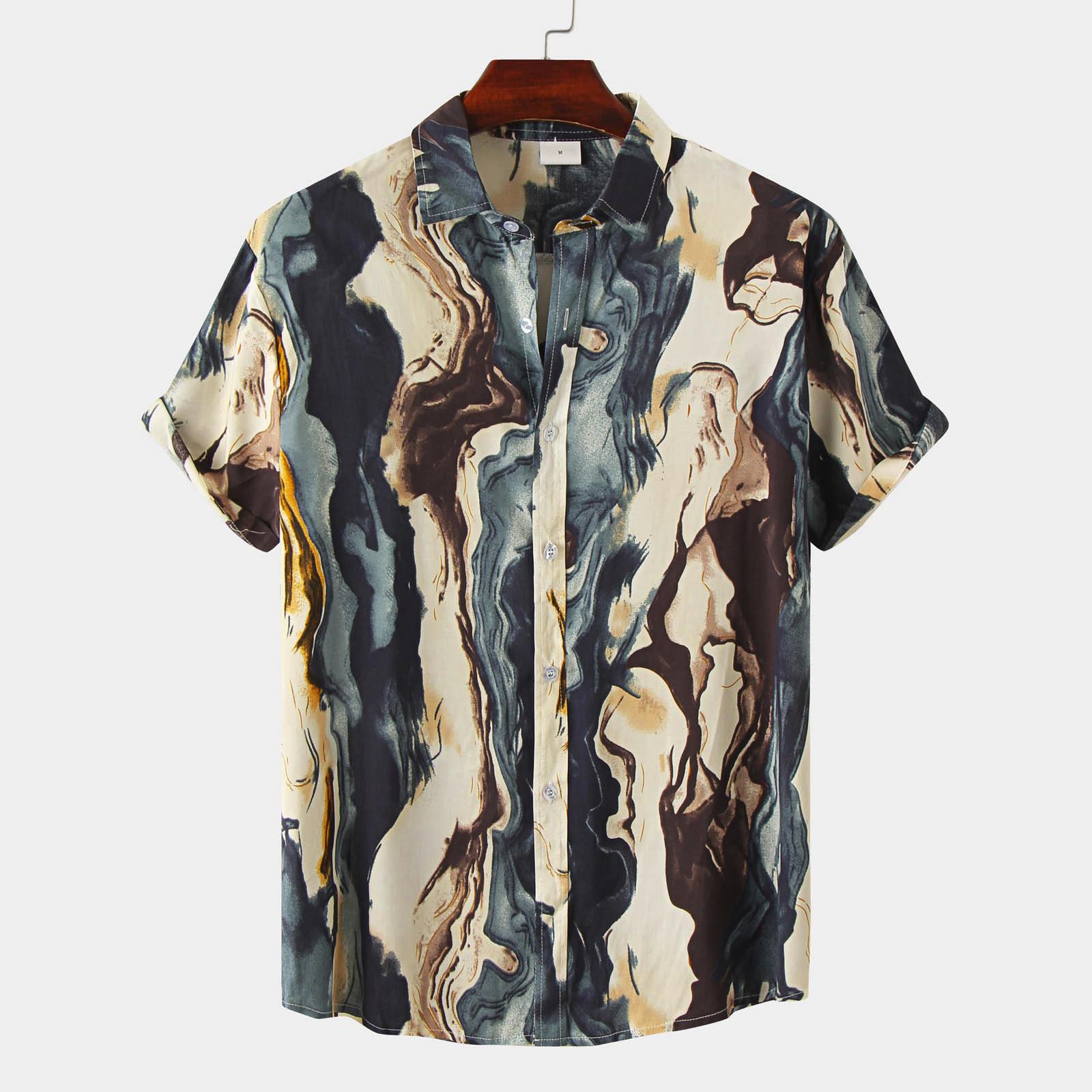 Новая летняя мужская рубашка с короткими рукавами и гавайским принтом больших размеров — фото 4