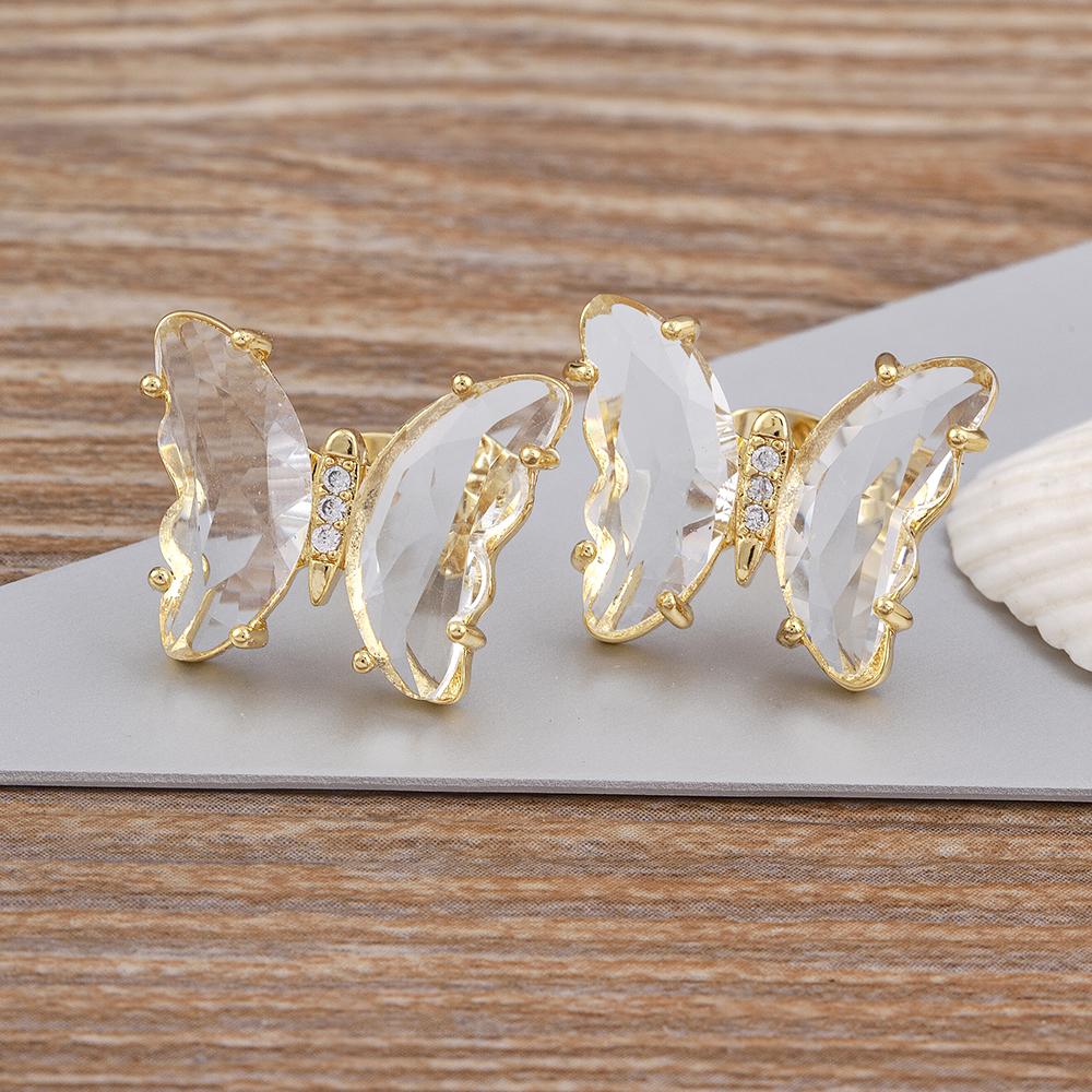 Nidin New Fashion 8 Colors Exquisite Lovely Butterfly Transparent Crystal Zirconia Stud Earrings Feminity Elegant Jewelry Gift