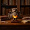 Owl Table Lamp Small Night Light with Golden Owl Farmhouse Bedside Wooden Base for Living Room Bedroom Office Retro Rustic Nightstand Style Lighting