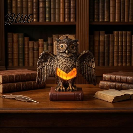 Owl Table Lamp Small Night Light with Golden Owl Farmhouse Bedside Wooden Base for Living Room Bedroom Office Retro Rustic Nightstand Style Lighting