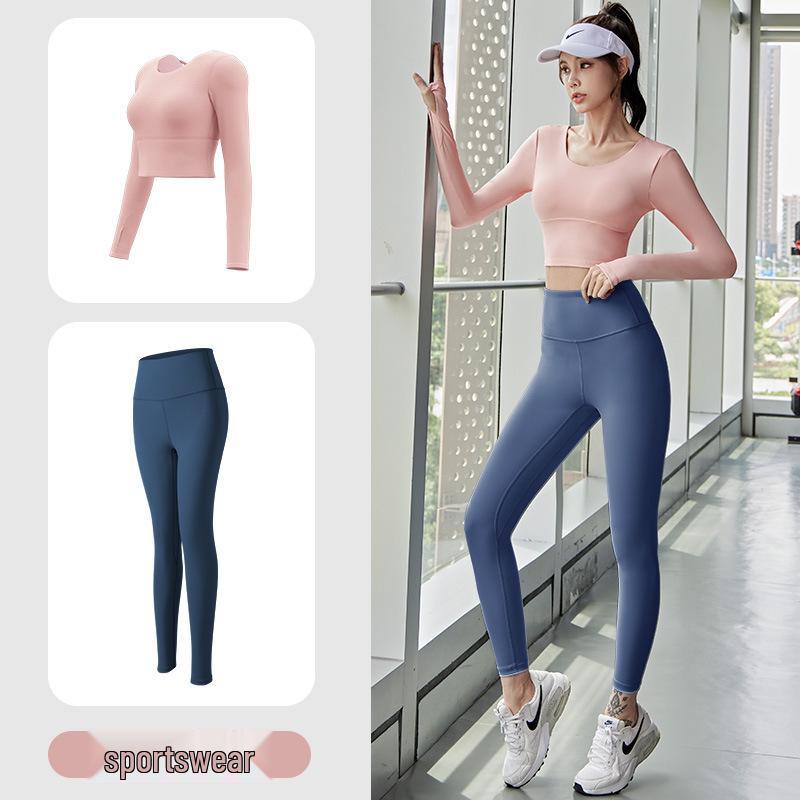 Autumn Quick-Dry Yoga Suit with Chest Pads - Seamless Slimming Long Sleeve Top for Women