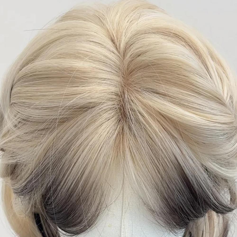 Ombre Blonde Black Synthetic Layered Wig for Lolita Cosplay Daily Party Women Long Straight Wig with Bangs