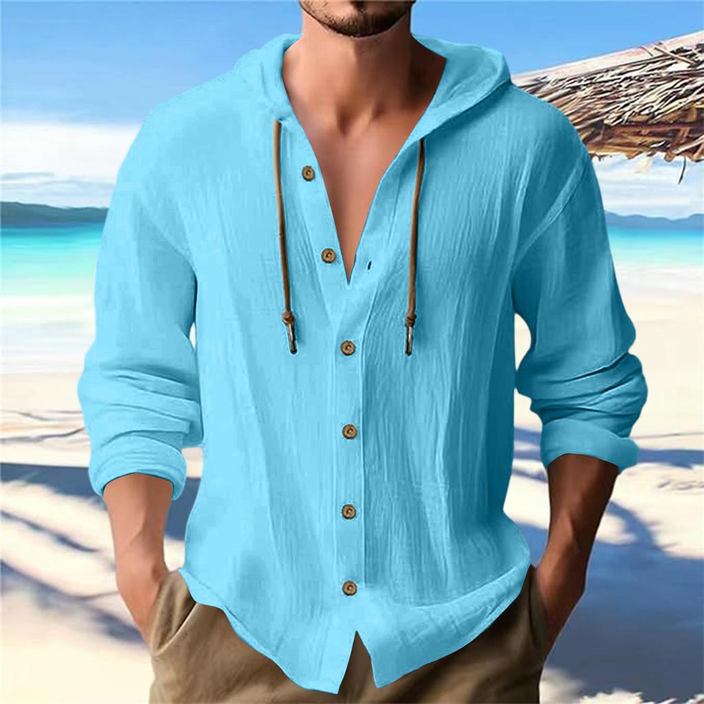 Men's Summer New Loose Print Long Sleeve Shirt Cardigan Beach Shirt