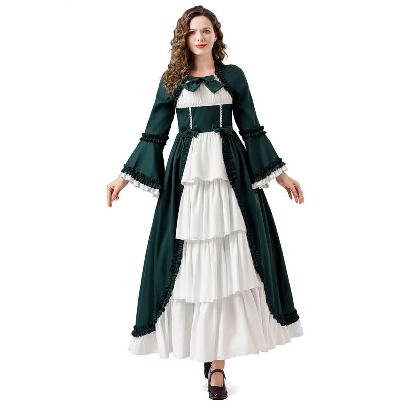 Medieval Renaissance Costume Dress Women Cosplay Party Halloween Outfit In Black Green Red Pink
