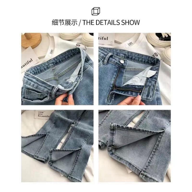 High Waist Stretch Denim Pants Women Cropped Flared Wide Leg Jeans Casual Trousers In Light Blue Vintage Black