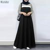 ZANZEA Rochie lungă cu mânecă lungă, lejeră, cu gât rotund, mozaic