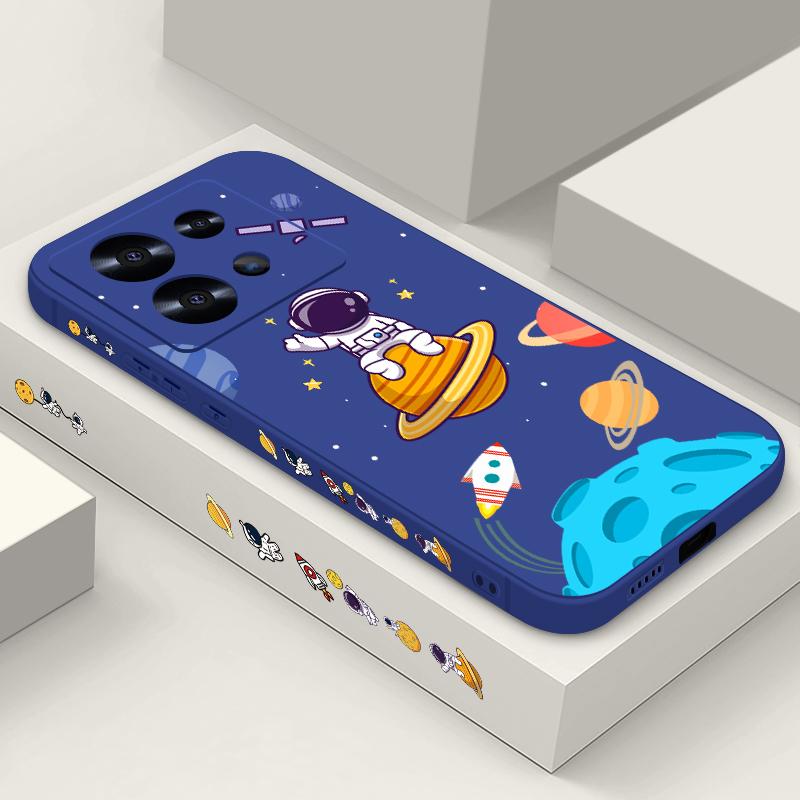 Space Astronaut Print Phone Case For Xiaomi 13T Pro Poco X6 F6 Redmi Note 13 12 Pro 11 10 Lens Protection Soft Silicone Lanyard Shockproof Slim Cover