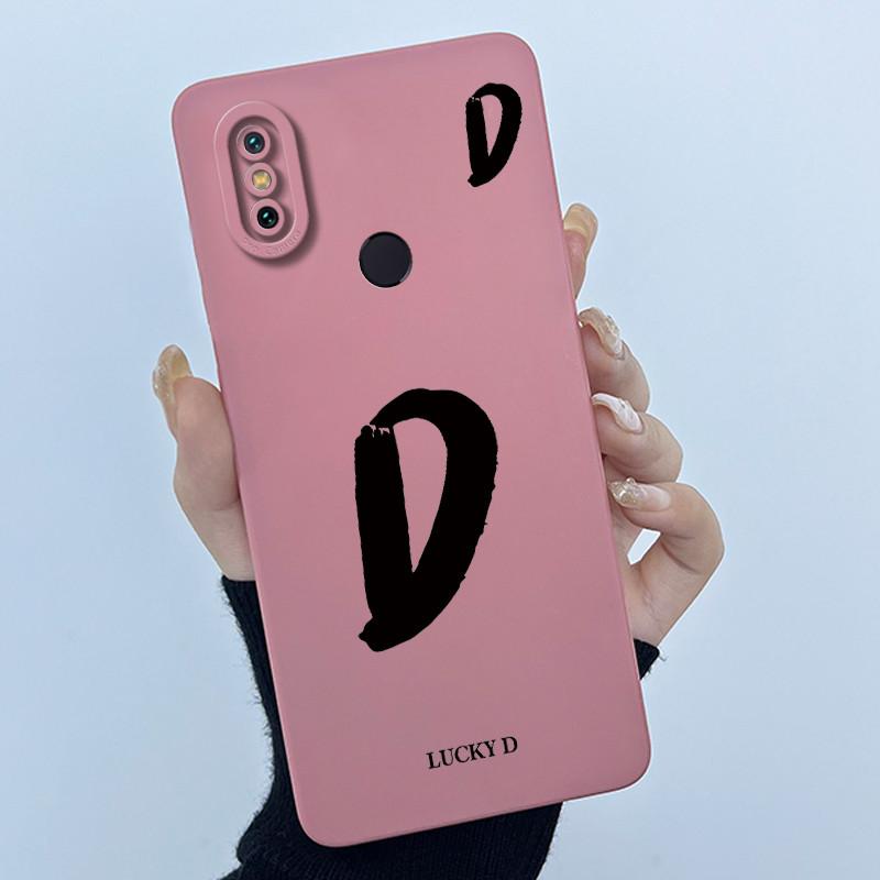Lucky Initial Letter Phone Case For Xiaomi Mi A2 (Mi 6X) Casing Full Protect Camera Lens Shockproof TPU Soft Matte Cover Bumper