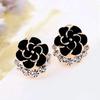 Women Peony Camellia Flower Rhinestones Alloy Ear Stud Earrings Party Jewelry