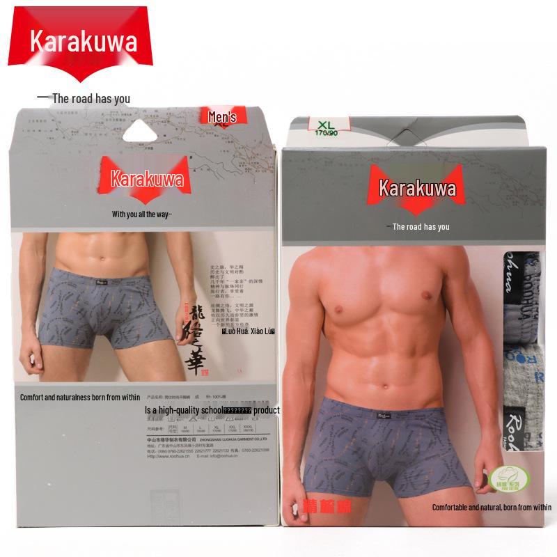 Luohua Men s Mid-Waist Cotton Boxer Briefs, 7592 Letter Print, Breathable Comfort XXL