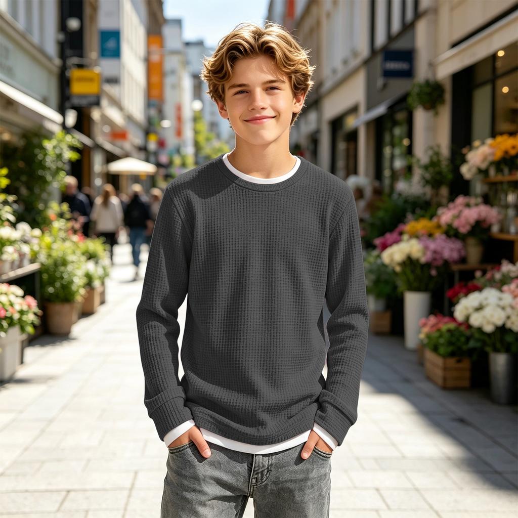Felpa Pullover Lunga a Maniche Lunghe in Maglia Unisex per Bambini Colore Casual Look a Strati Top per Ragazzi e Ragazze