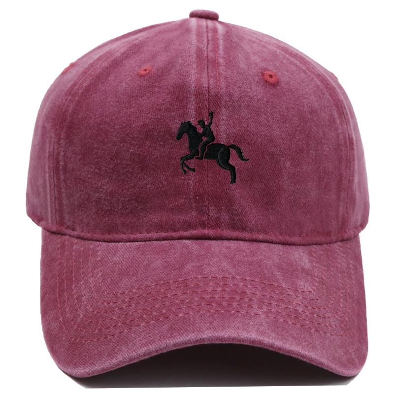 Men'S Washed Cotton Baseball Cap With Ride A Horse Embroidery Dad Hat Sport Golf Cap Sun Hat For Men Uv Blocking Bungee Hat