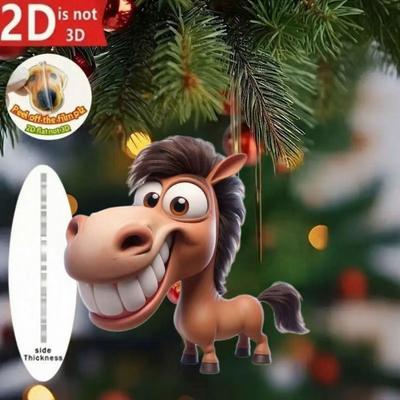Adorno Acrílico Divertido de Caballo para Espejo Retrovisor de Coche, Dibujo Animado Plano 2D de Caballo Bromista, Accesorio Colgante para Interior de Coche, Decoración para Árbol, Puerta, Ventana