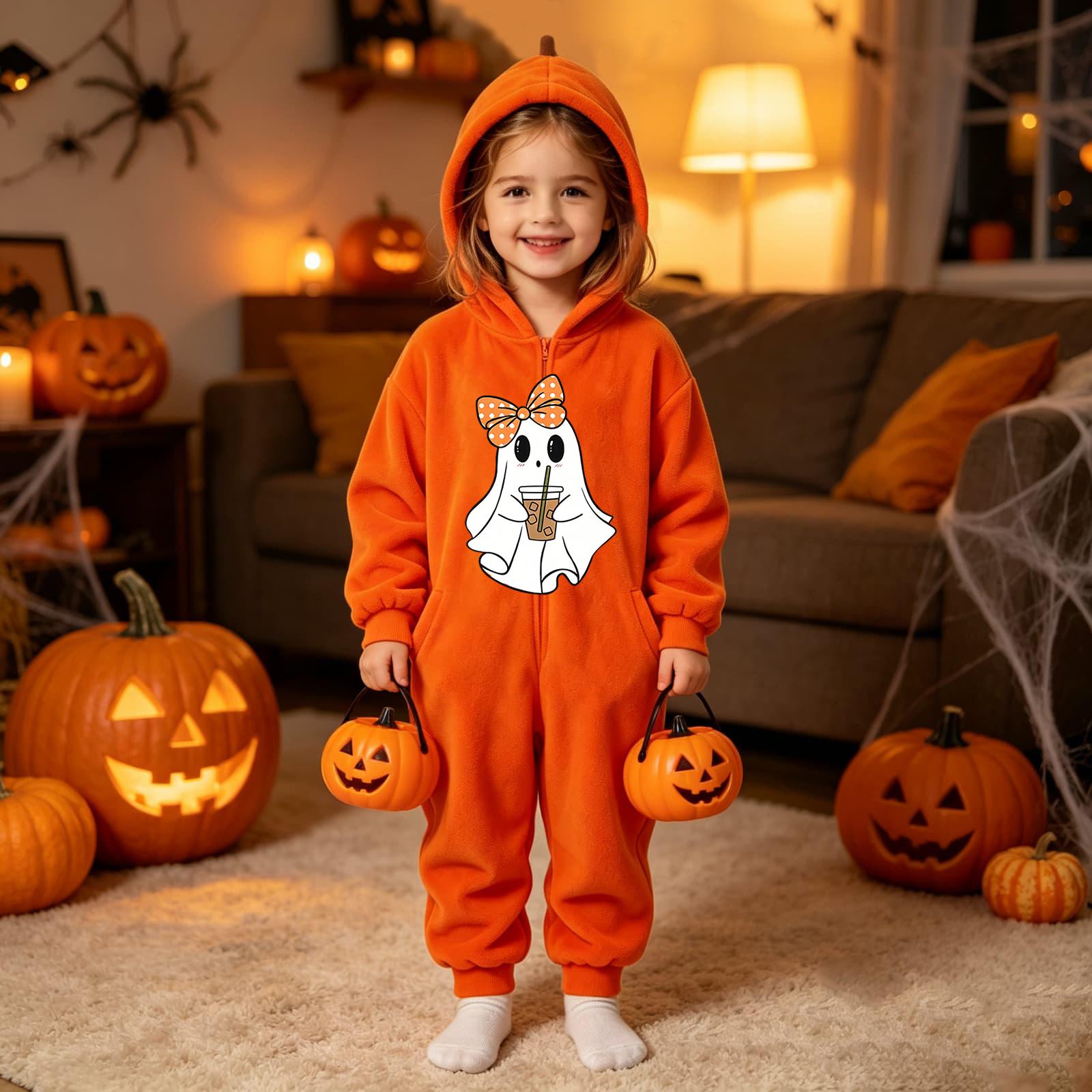 Children s Halloween printed flannel jumpsuit home set 140