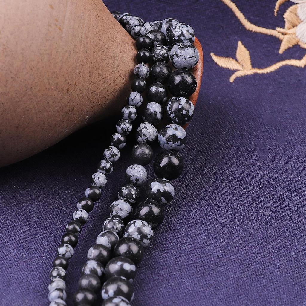 Pedra Natural Obsidiana Floco de Neve Redonda Contas Soltas Fio 15" 4 6 8 10 12MM Escolha o Tamanho Para Fazer Joias