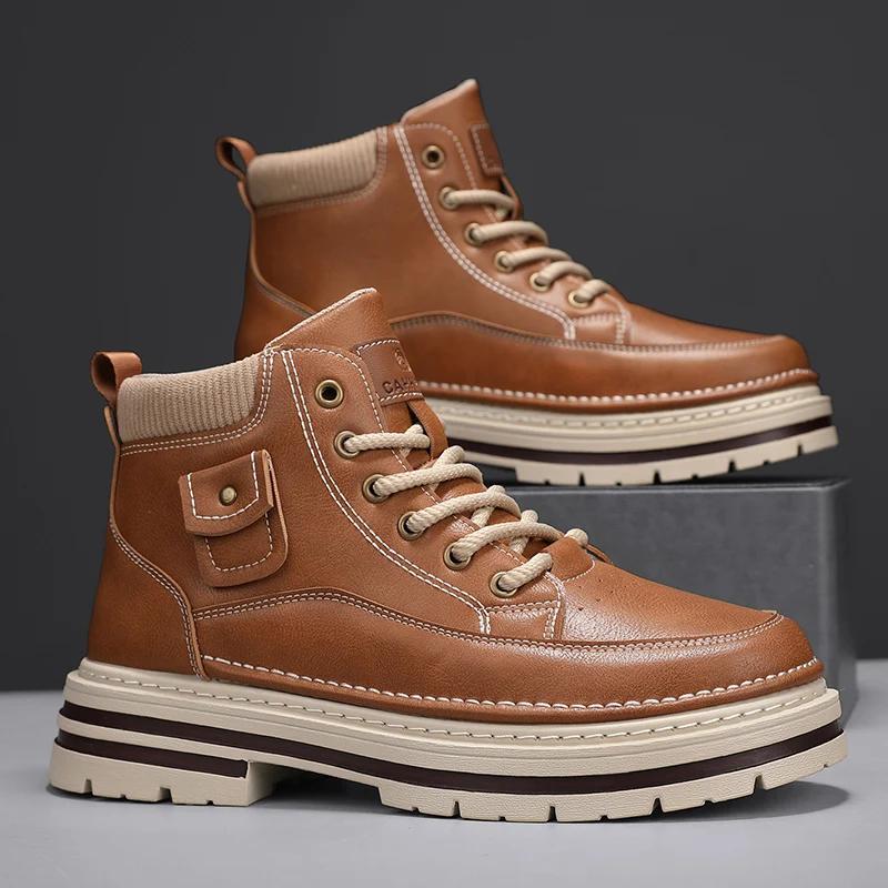 Herbst Herrenschuhe Klassische Herren Retro Stiefeletten Mode Wasserdicht Rutschfest High-Top Freizeitschuh Arbeits- & Sicherheitsstiefel Botas Hombre