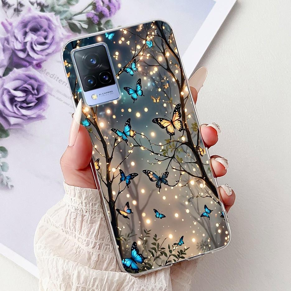 For Vivo V21 4G Case V2066 V2108 New Luxury Flowers Painted Cover Soft Slim Phone Case For Vivo V21e V2061 V 21 VivoV21 e Fundas