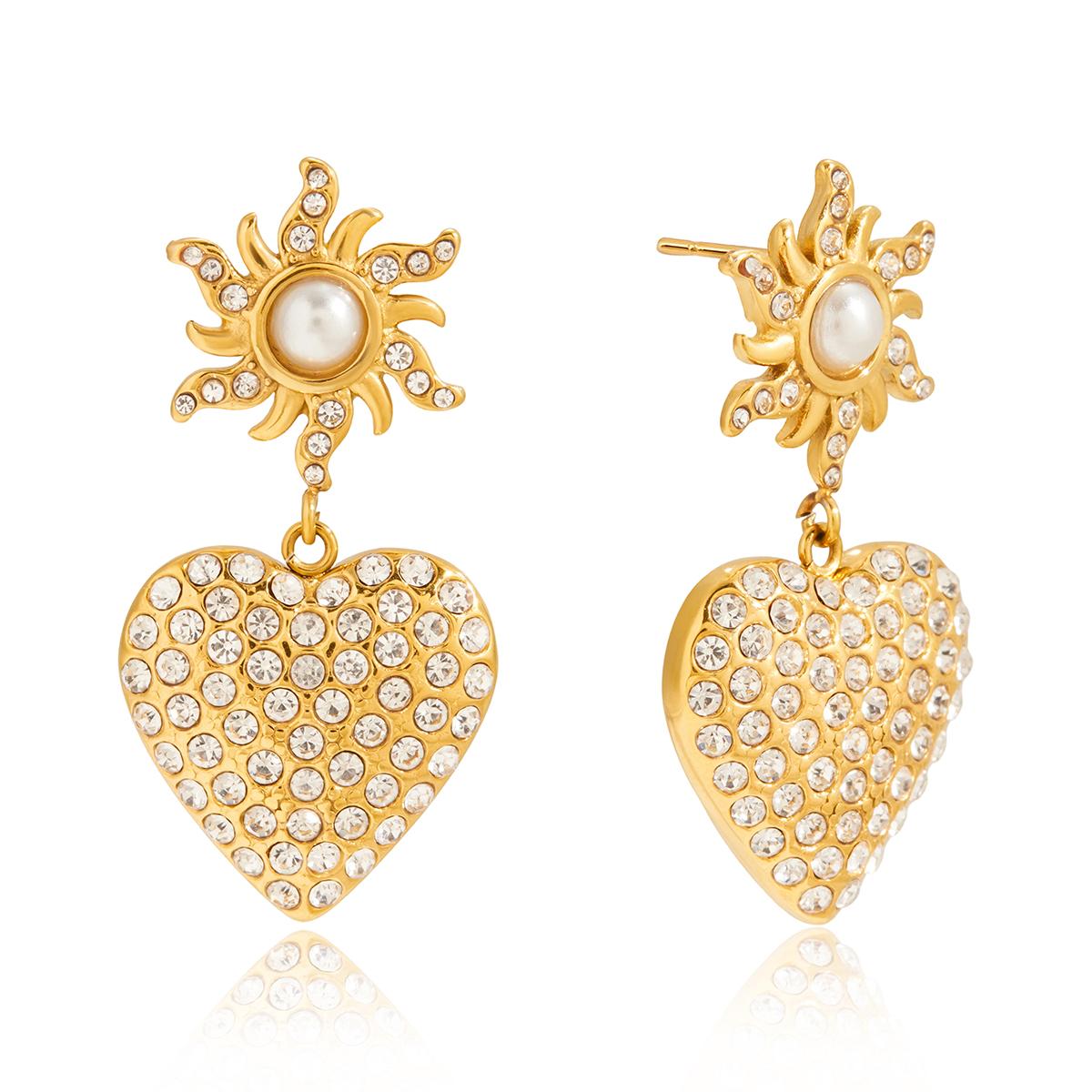 

Imitation Pearl Sun Heart Pendant Stud Earrings Golden Stainless Steel Attractive Chic Jewelry New Wholesale 2025