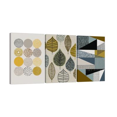 DaMYiHos Nordic Retro Leaf Geometric 3-Panel Wall Art Decorative Painting Wooden Frame