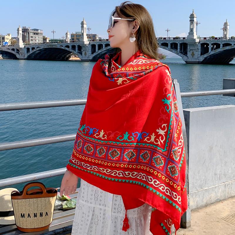 Dunhuang Desert Shawl - Qinghai Chaka Salt Lake Ethnic Scarf for Women, Cotton Linen Silk Blend