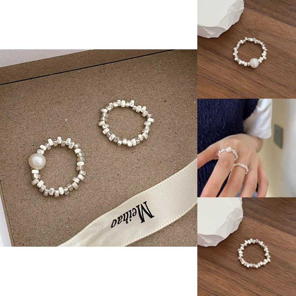Elegant Korean Style Geometric Copper Ring For Women With Chic Pearl Accent