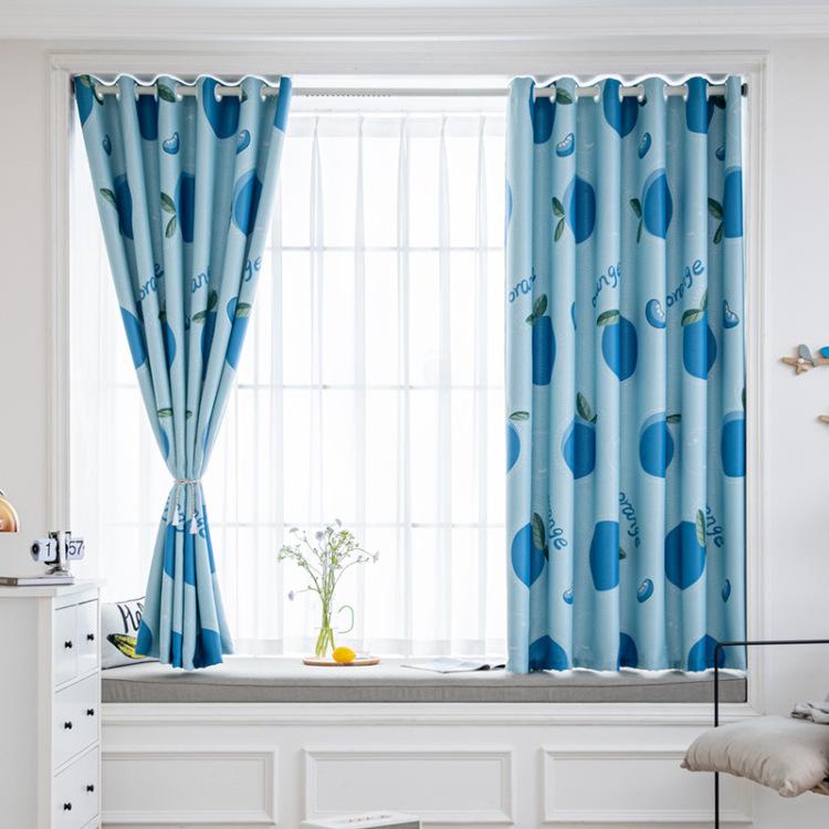 Short Curtain Finished Product Clearance Full Blackout Orange Internet Celebrity Fruit Small Curtain Bay Window Children'S Digital Printing Cartoon