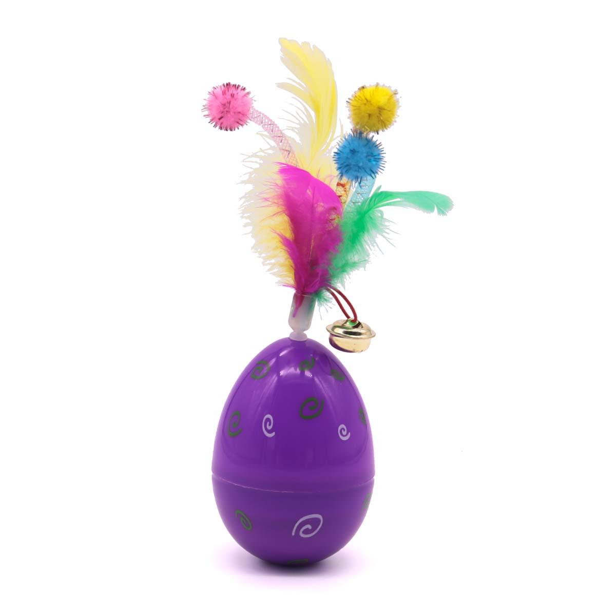 

Colorful Egg-Shaped Cat Teaser Toy with Feather & Bell