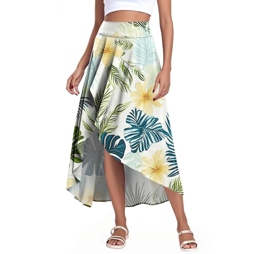 Women's Fashion Casual Printed Slit Ruffle High Waisted Fluttering Shorts Skirt