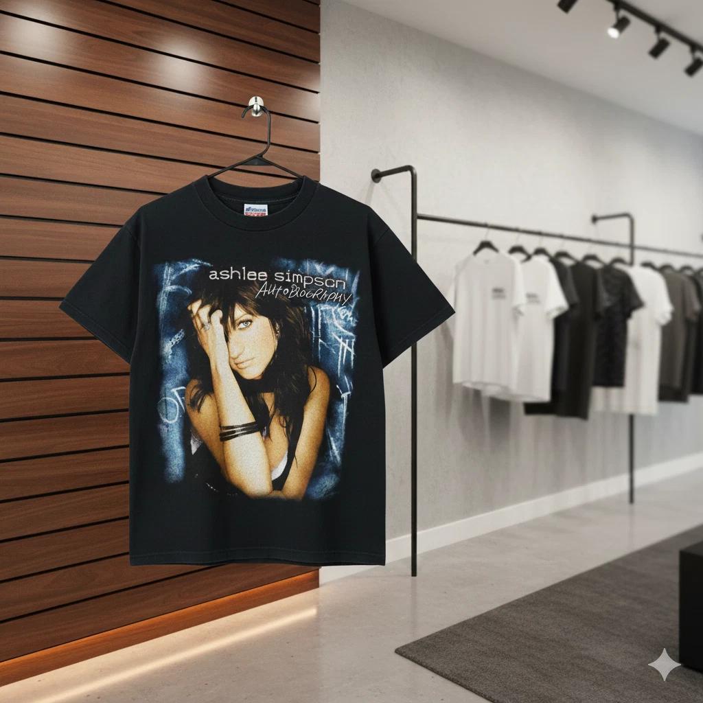 

Ashlee Simpson Autobiography T-Shirt Black Y2K Pop Rock Album Tee - T787 3XL