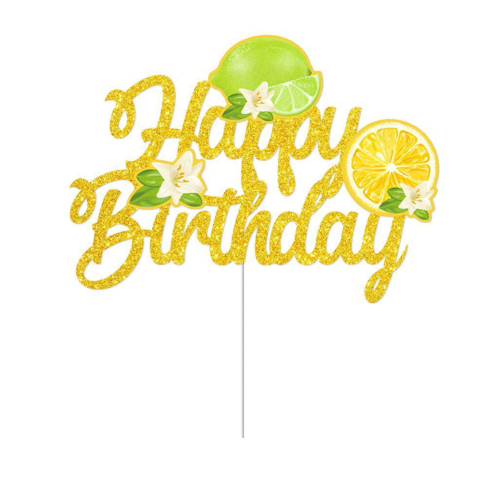 

Summer Lemon Fruit Themed Party Decoration Set Yellow Lemon Birthday Cake Card Birthday Pull Flag Decoration