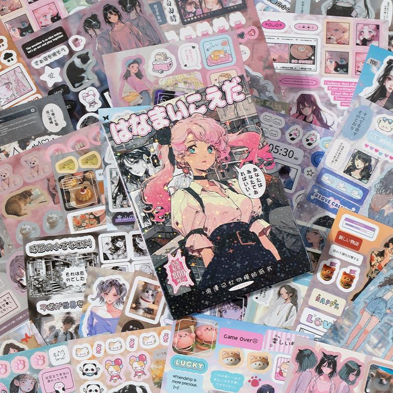 Mini Sticker Book 800 Stickers Japanese Magazine DIY Diary Book Stickers 45 Pages Manga Stickers Set Cartoon Animal Stickers