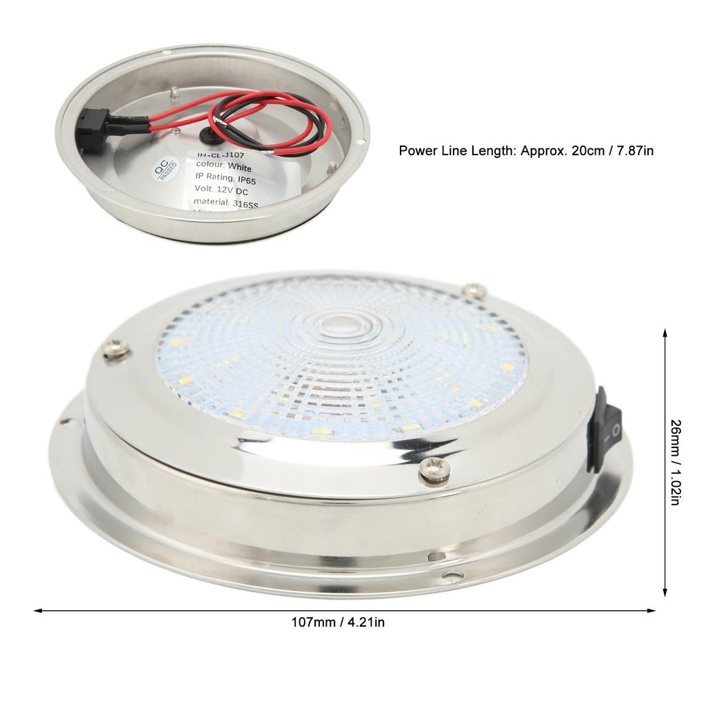 LED RV Dome Light RV Ceiling Dome Light IP65 Waterproof 316 Stainless Steel Housing DC12‑24V Marine Courtesy Lamp
