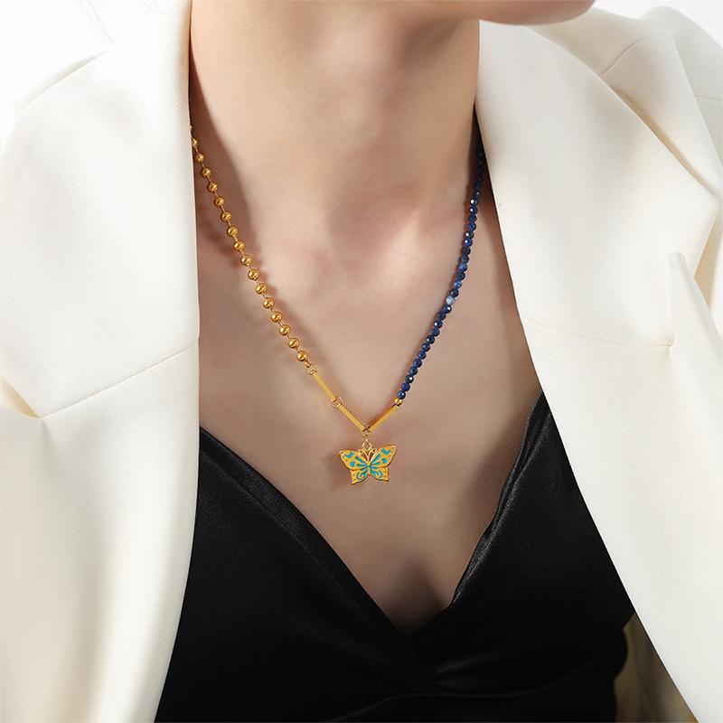 

Maillard Accessories Niche Design Temperament Butterfly Подвеска Ожерелье Натуральный Камень Круглая Бусина Бисером Ключица Цепочка Ювелирные Изделия