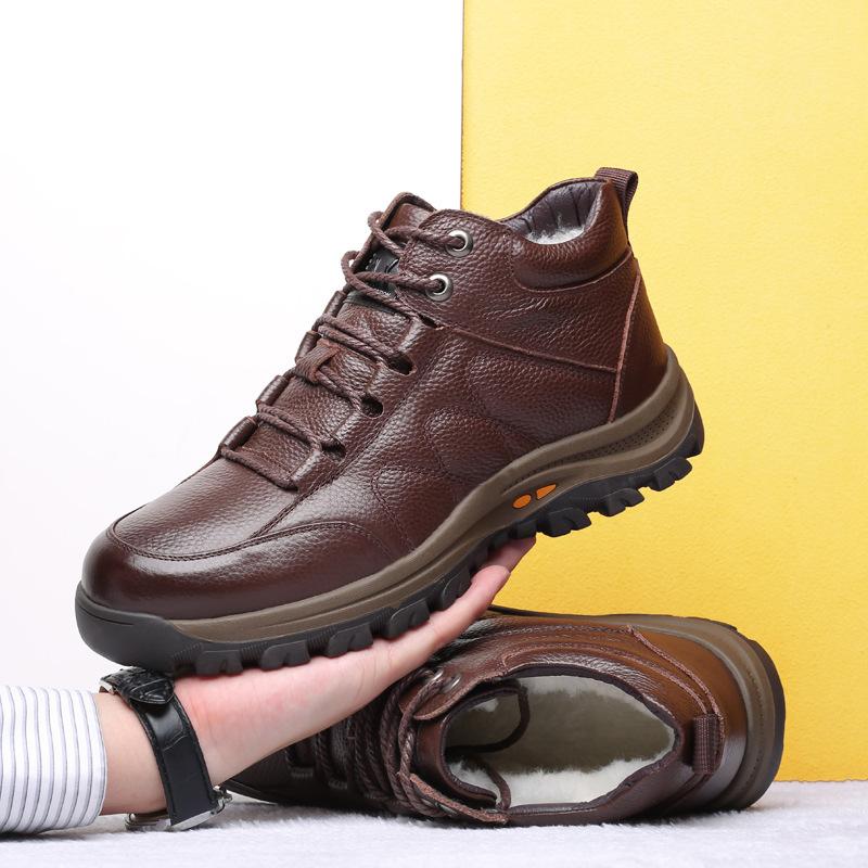 

Зимние новые кожаные шерстяные мужские хлопковые туфли с флисовой подкладкой, утолщенные повседневные кожаные туфли из первого слоя коровьей кожи, мужская обувь, торговля 44 коричневый