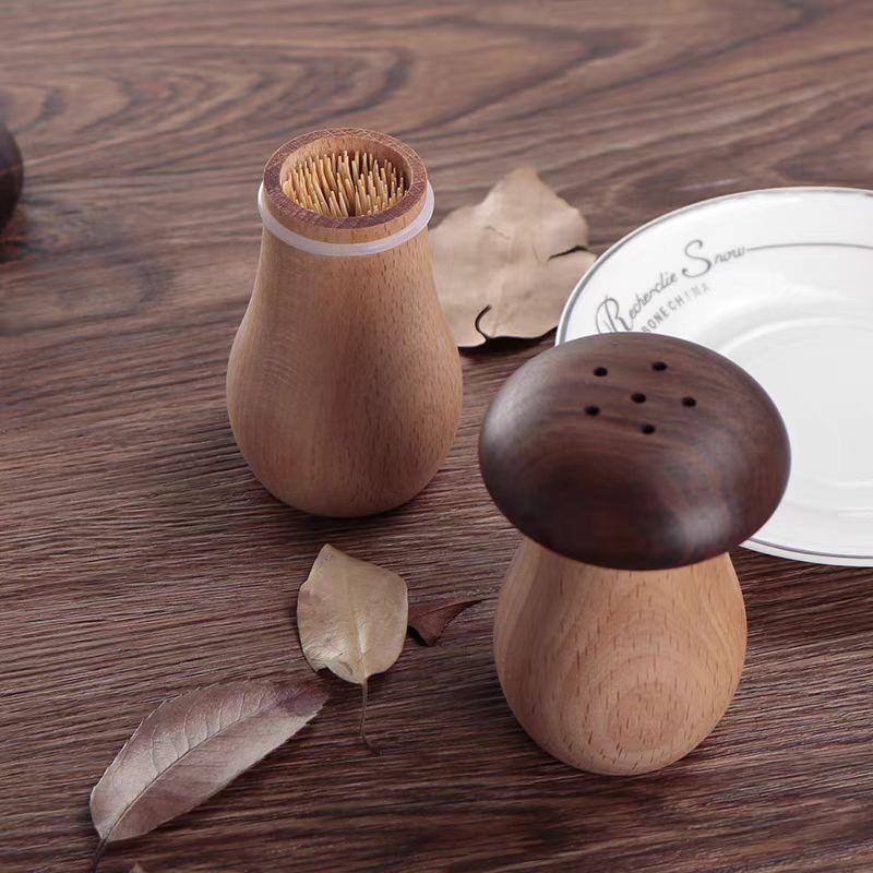 Creative Solid Wood Mushroom Toothpick Box Home High-value Wooden Cute Mushroom Toothpick Can Retro Mushrooms Ornament