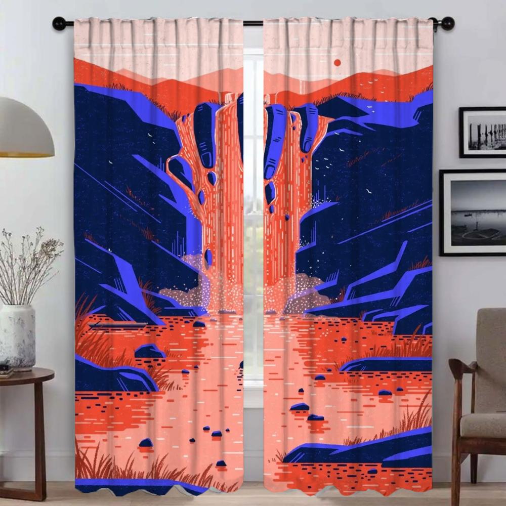 Mountain Art Home Interior Curtains for Living Room Blackout Curtain Shades Partition Tulle for Bedroom Halloween Decoration